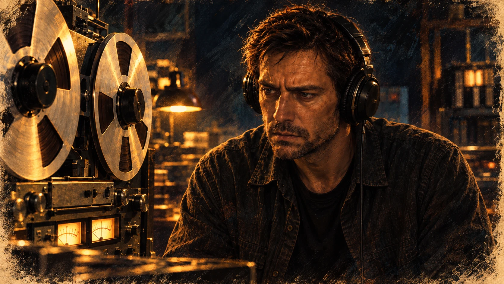 Daniel beside reel-to-reel recording equipment