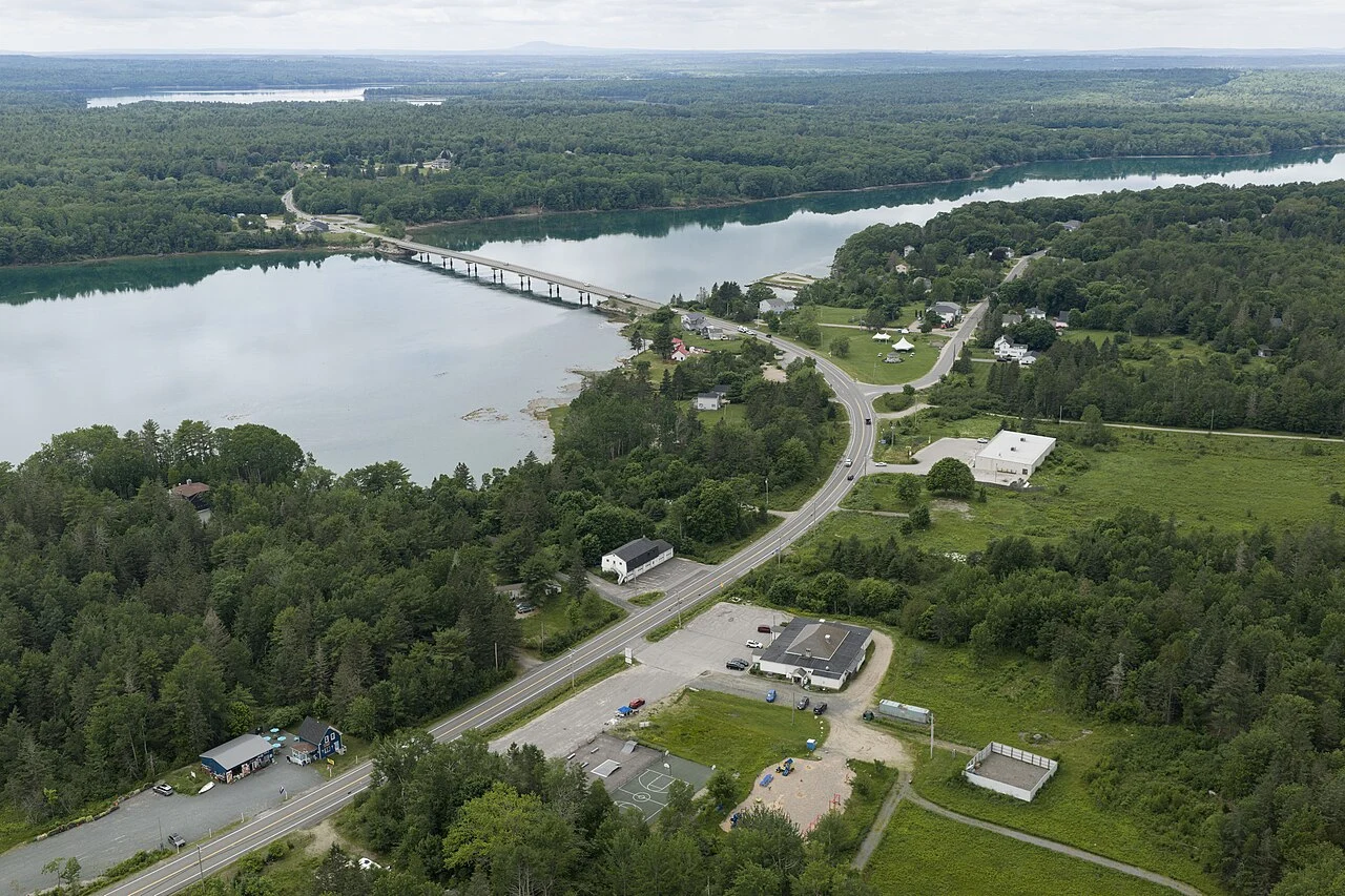 Modern aerial view of Sullivan, Maine